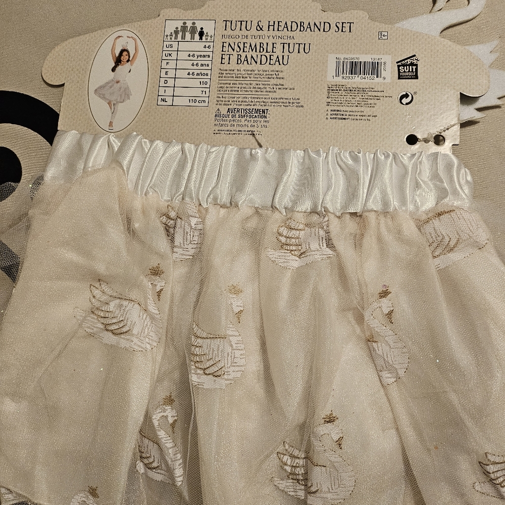 Girls tutu/headband set beige/white sz 4-6